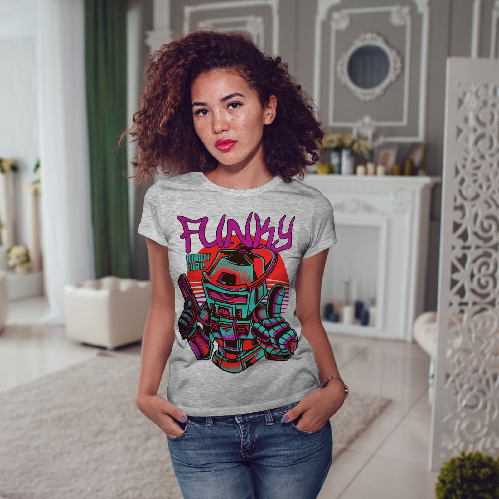 Wellcoda Funky Robot Corp Fashion Womens T-shirt