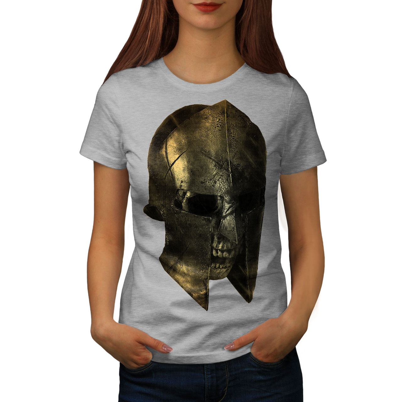 Wellcoda Skull Sparta Warrior Battle Womens T-shirt