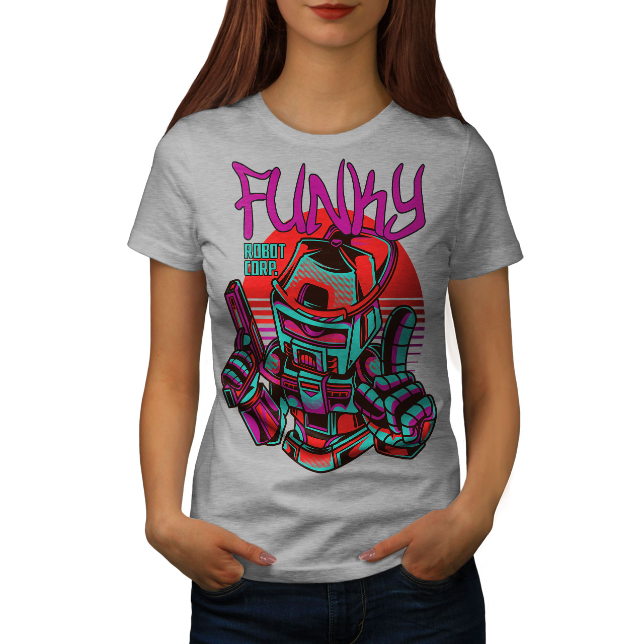 Wellcoda Funky Robot Corp Fashion Womens T-shirt