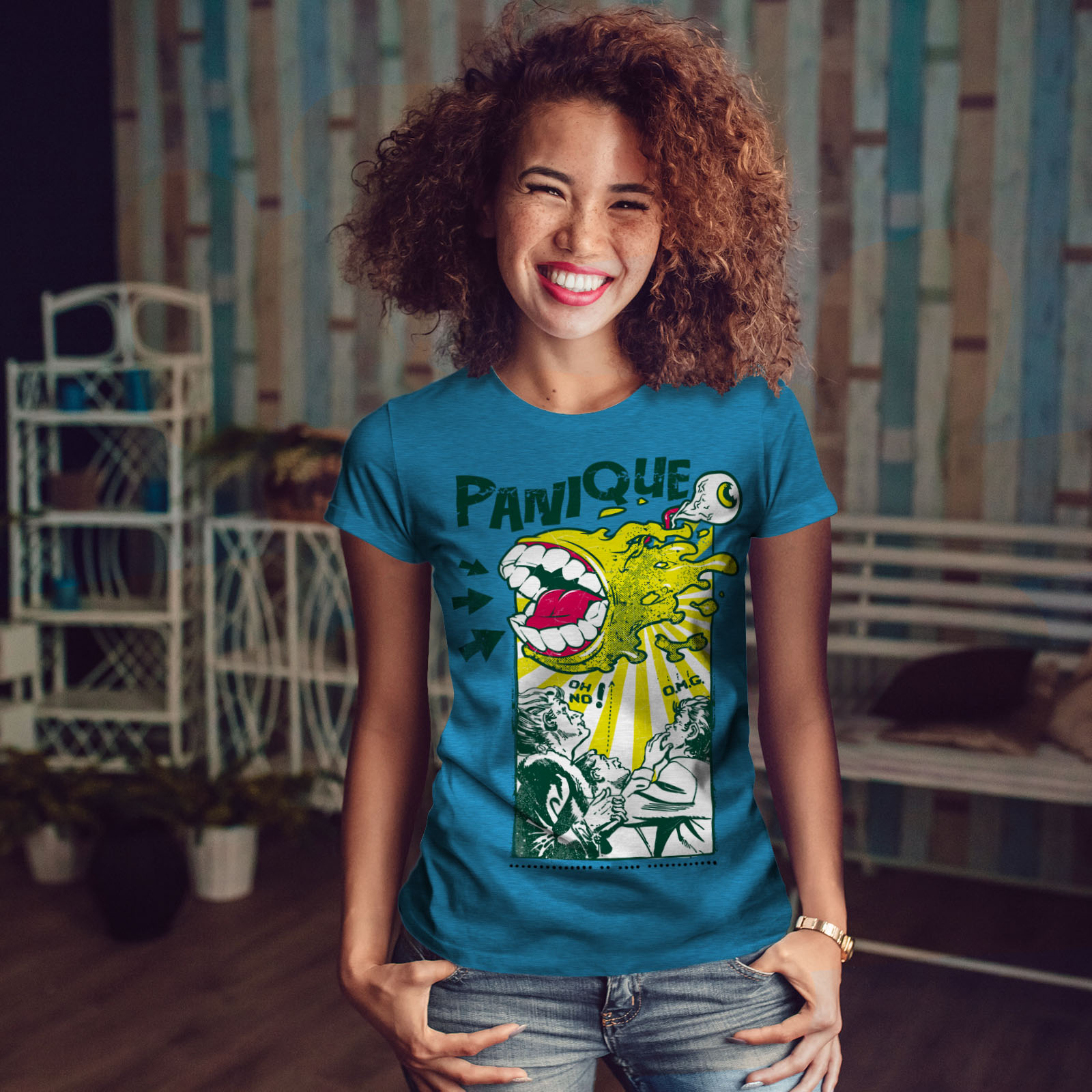 Wellcoda Panique Monster Fashion Party Womens T-shirt