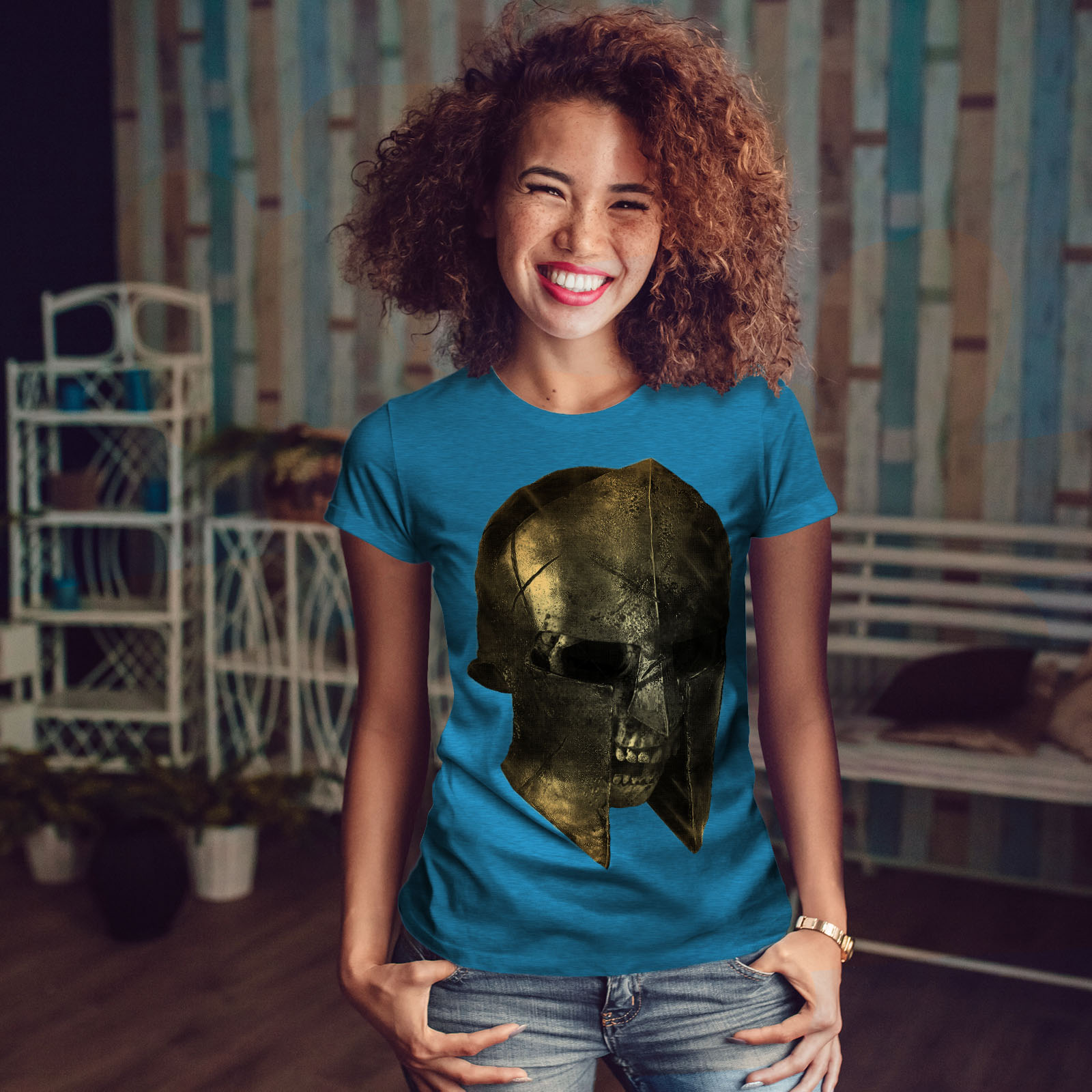 Wellcoda Skull Sparta Warrior Battle Womens T-shirt