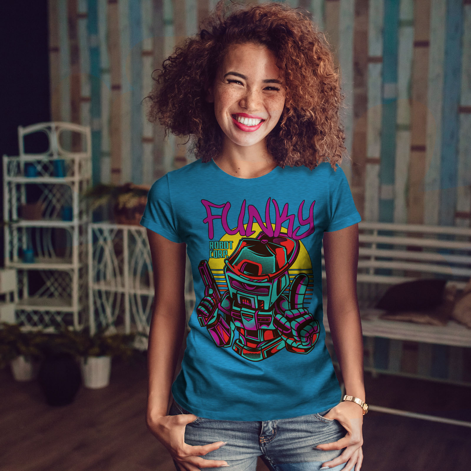 Wellcoda Funky Robot Corp Fashion Womens T-shirt