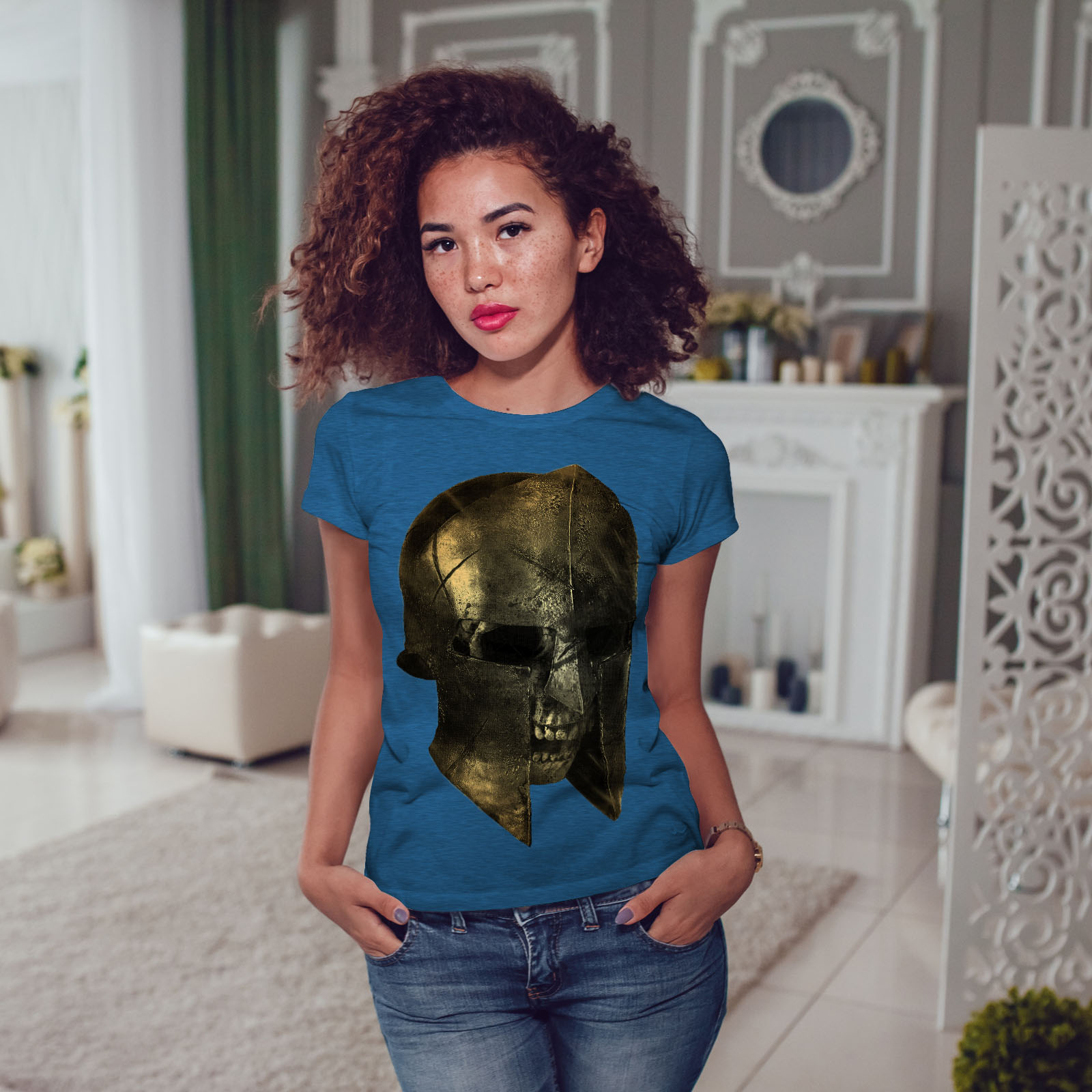 Wellcoda Skull Sparta Warrior Battle Womens T-shirt