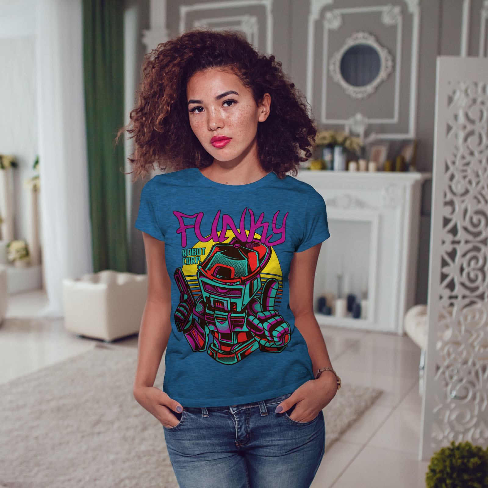 Wellcoda Funky Robot Corp Fashion Womens T-shirt