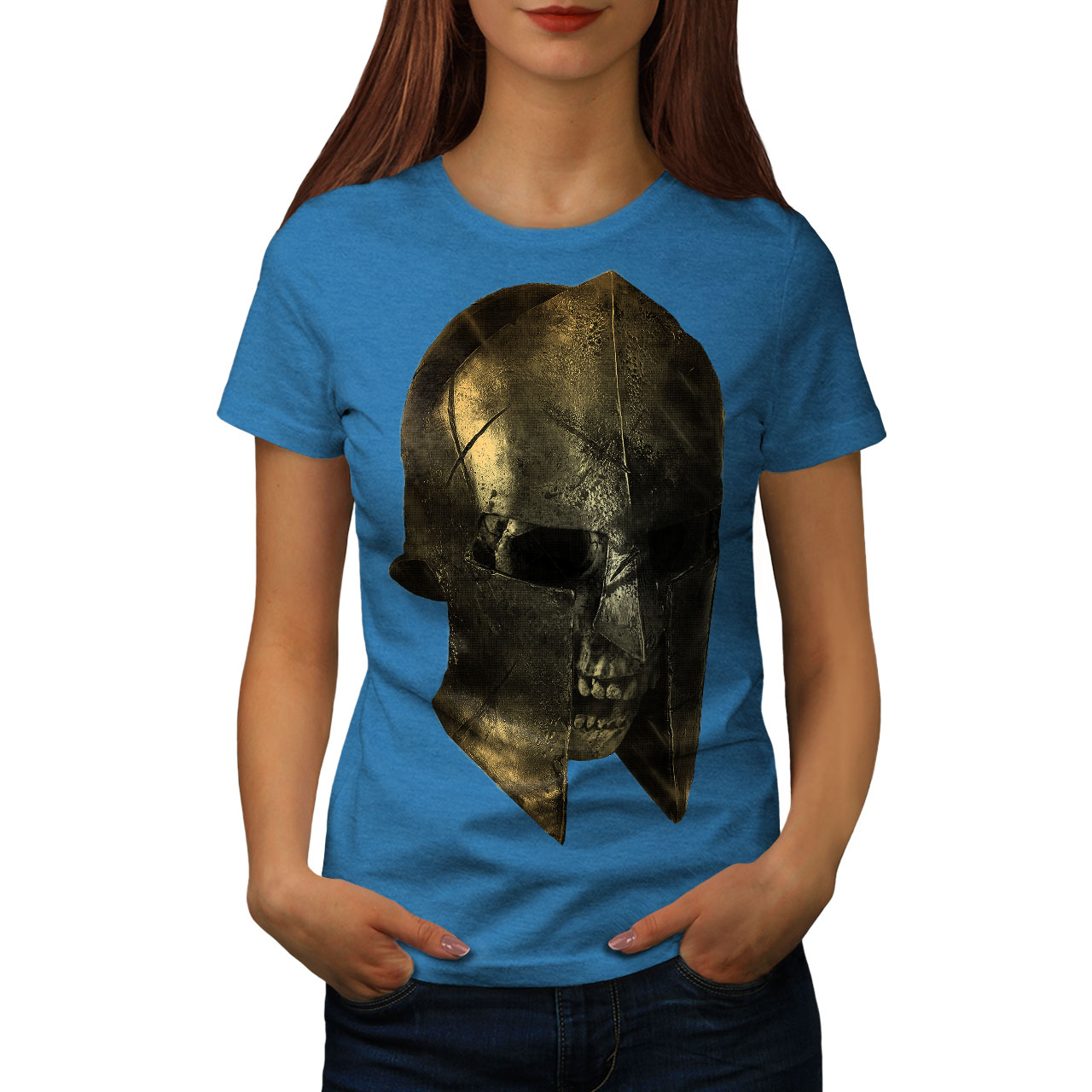 Wellcoda Skull Sparta Warrior Battle Womens T-shirt