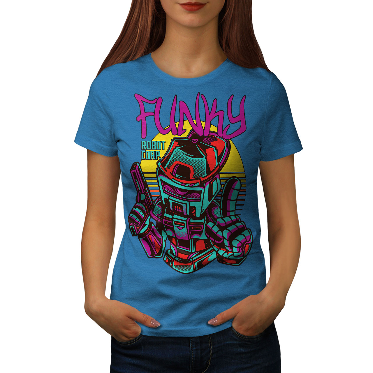 Wellcoda Funky Robot Corp Fashion Womens T-shirt