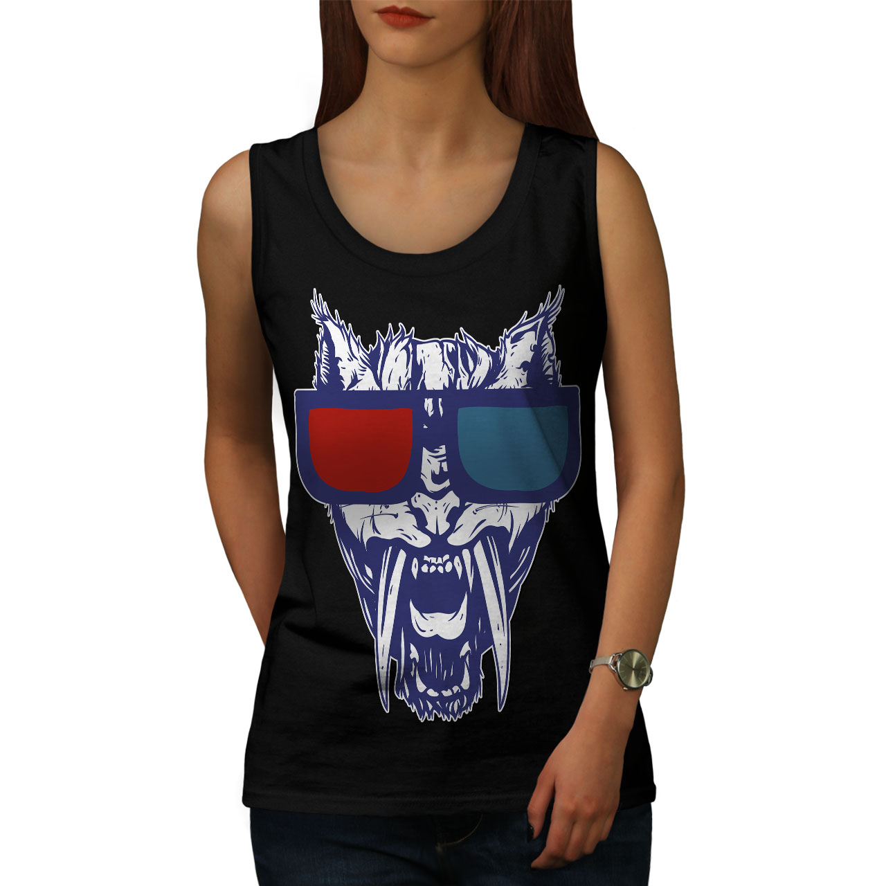 Wellcoda Swag Tiger 3D Fashion DJ Womens Tank Top