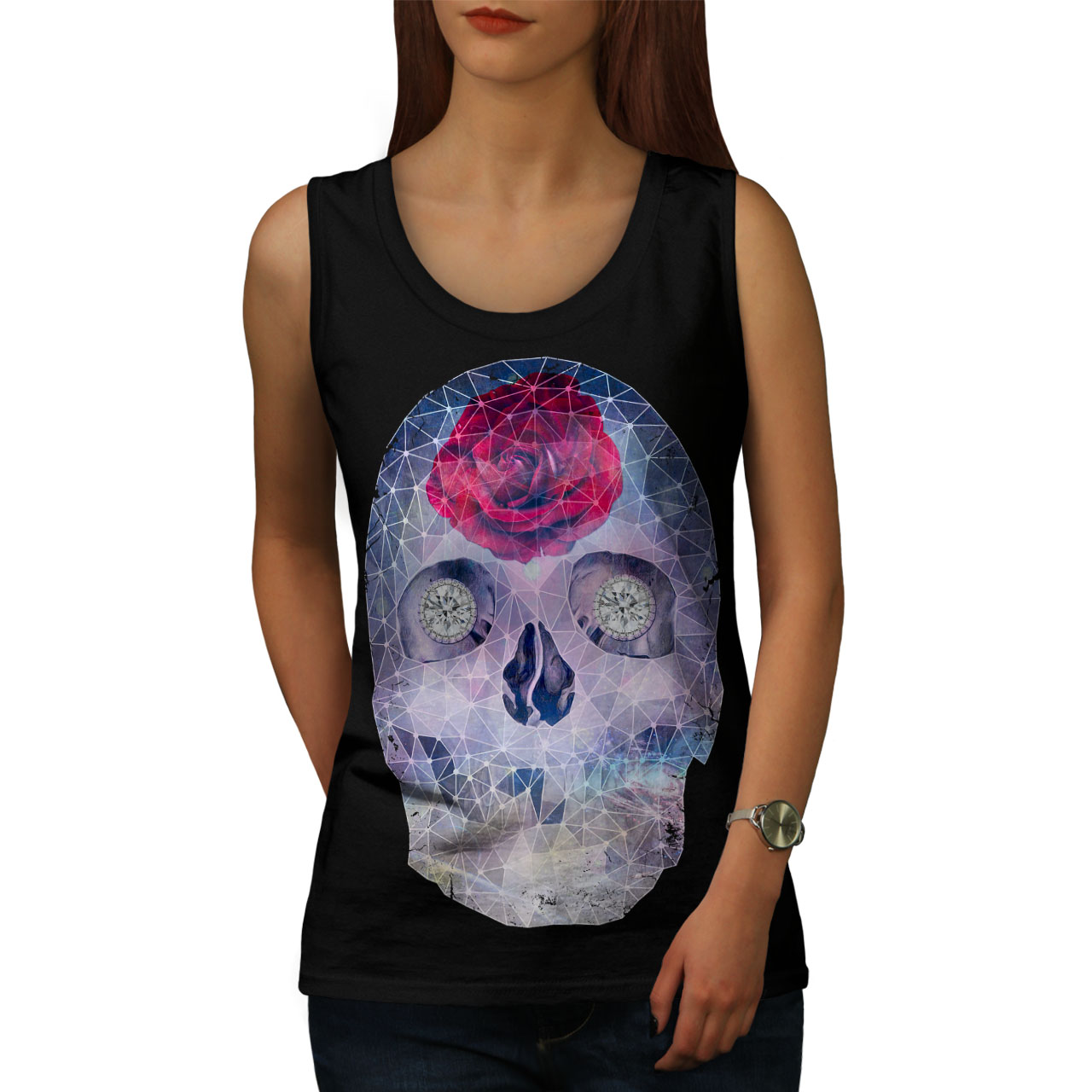 Wellcoda Rose Geometry Sugar Dead Womens Tank Top