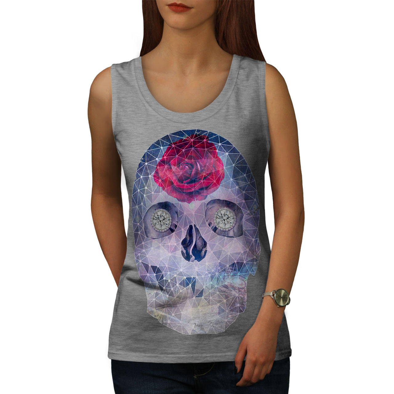 Wellcoda Rose Geometry Sugar Dead Womens Tank Top