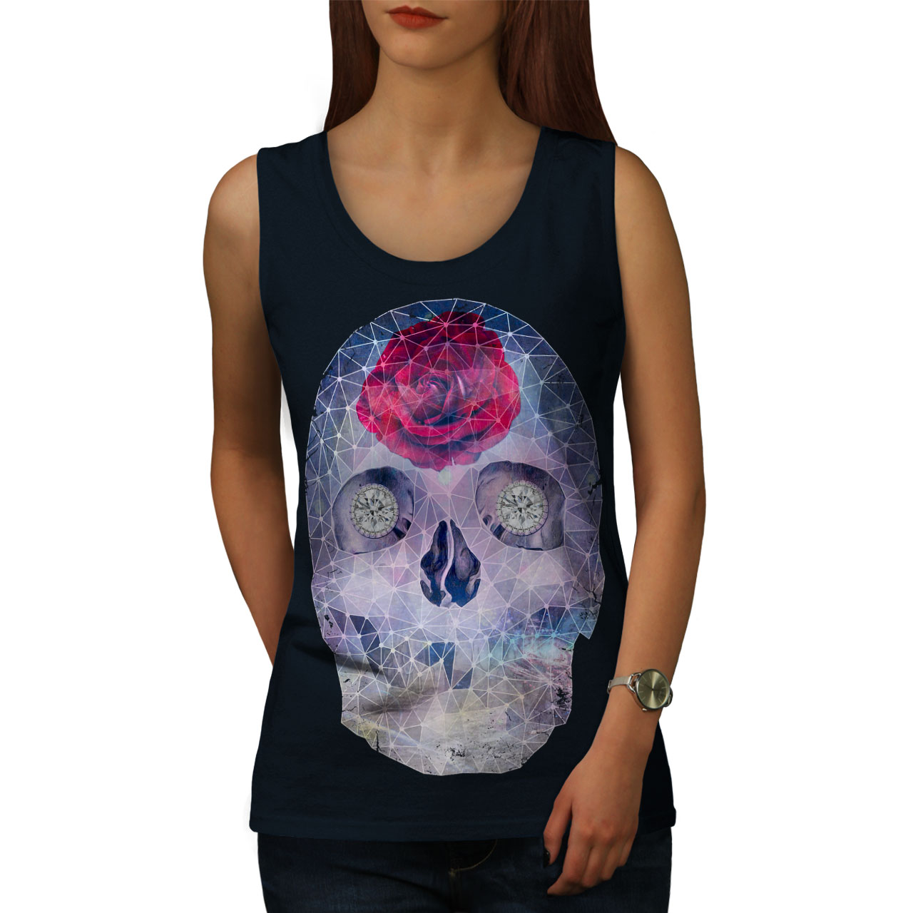 Wellcoda Rose Geometry Sugar Dead Womens Tank Top