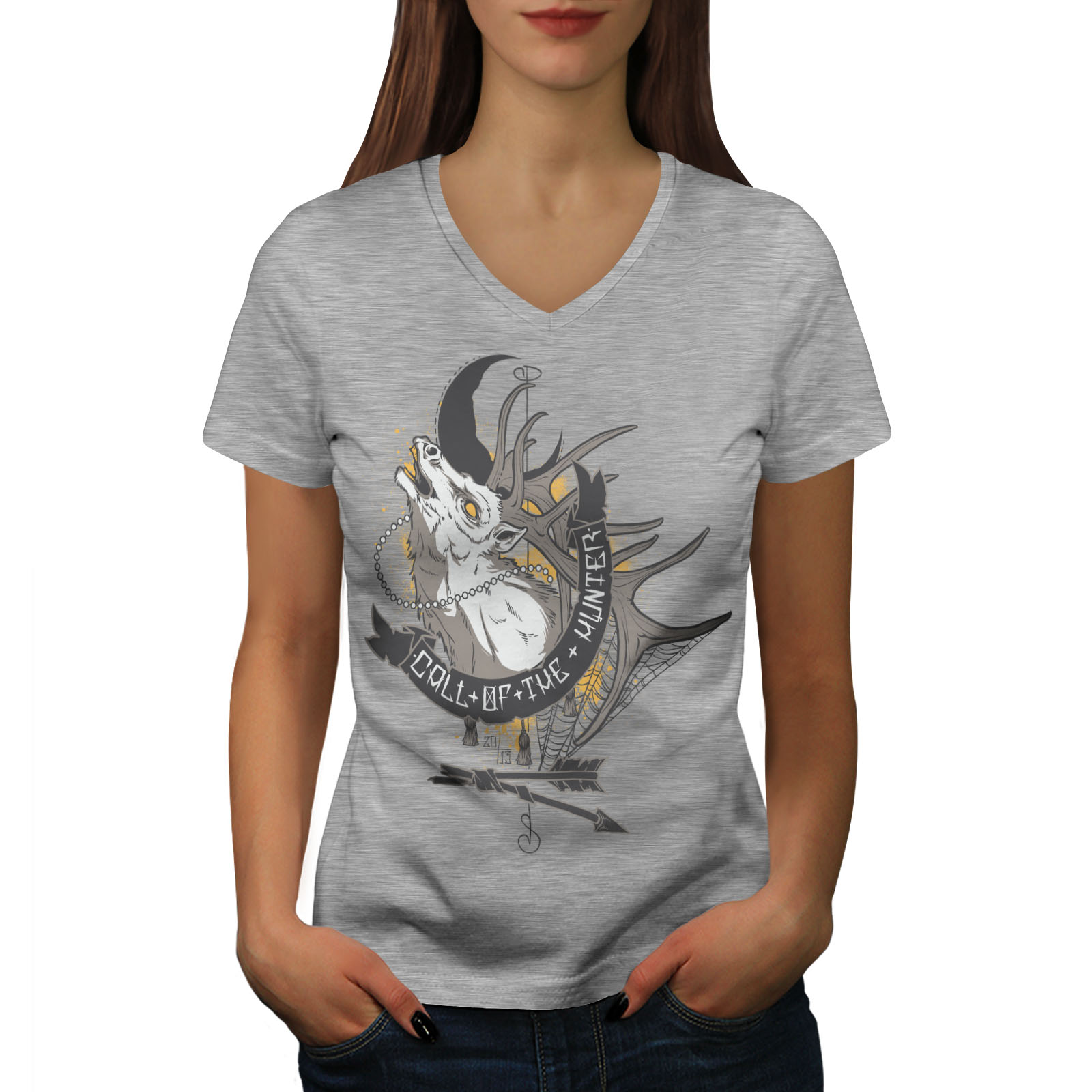 Wellcoda Call Of Hunter Fashion Game Womens V-Neck T-shirt