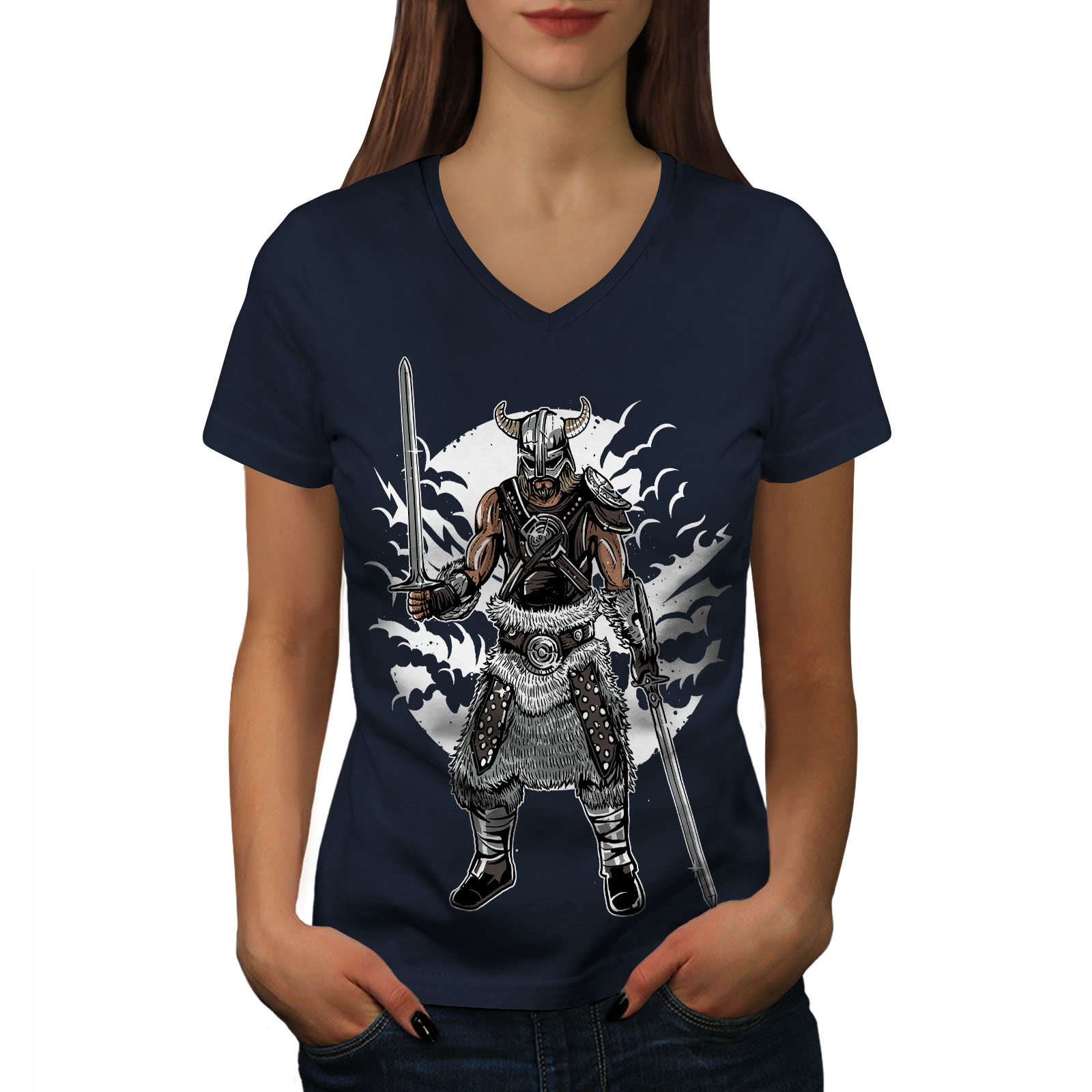 Wellcoda North Warrior Knight Womens V-Neck T-shirt