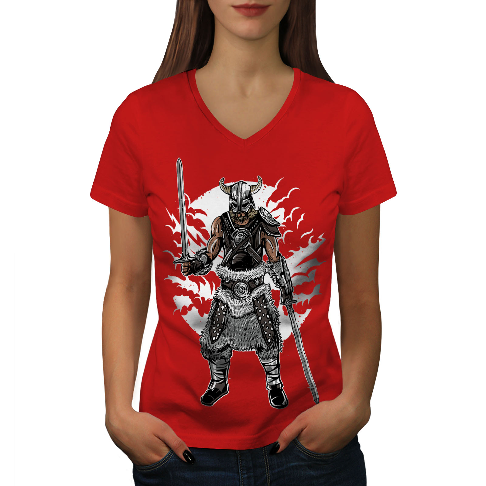 Wellcoda North Warrior Knight Womens V-Neck T-shirt