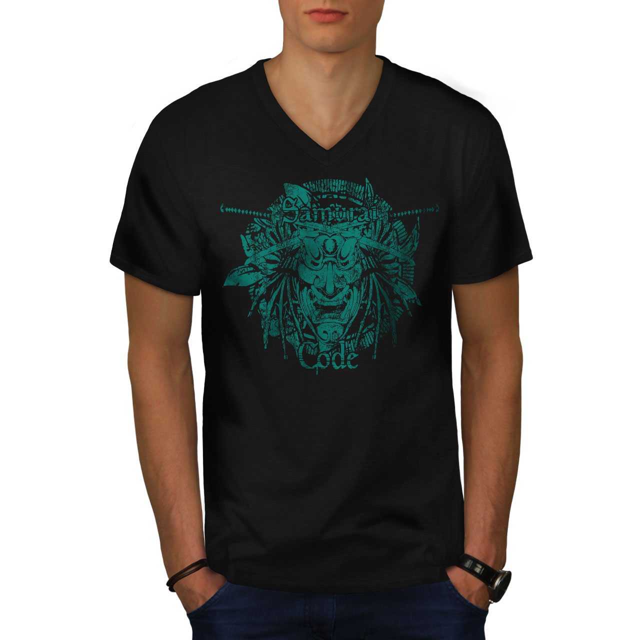 Wellcoda Mask Warrior Art Fantasy Mask Mens V-Neck T-shirt