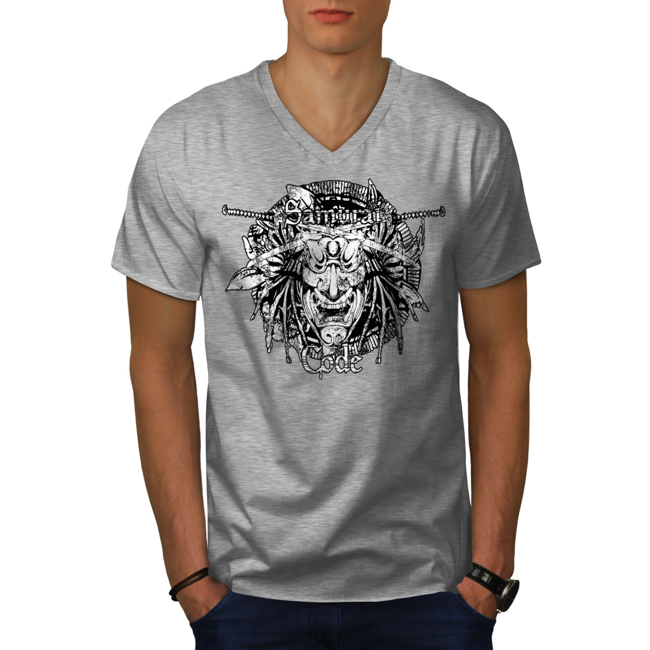 Wellcoda Mask Warrior Art Fantasy Mask Mens V-Neck T-shirt