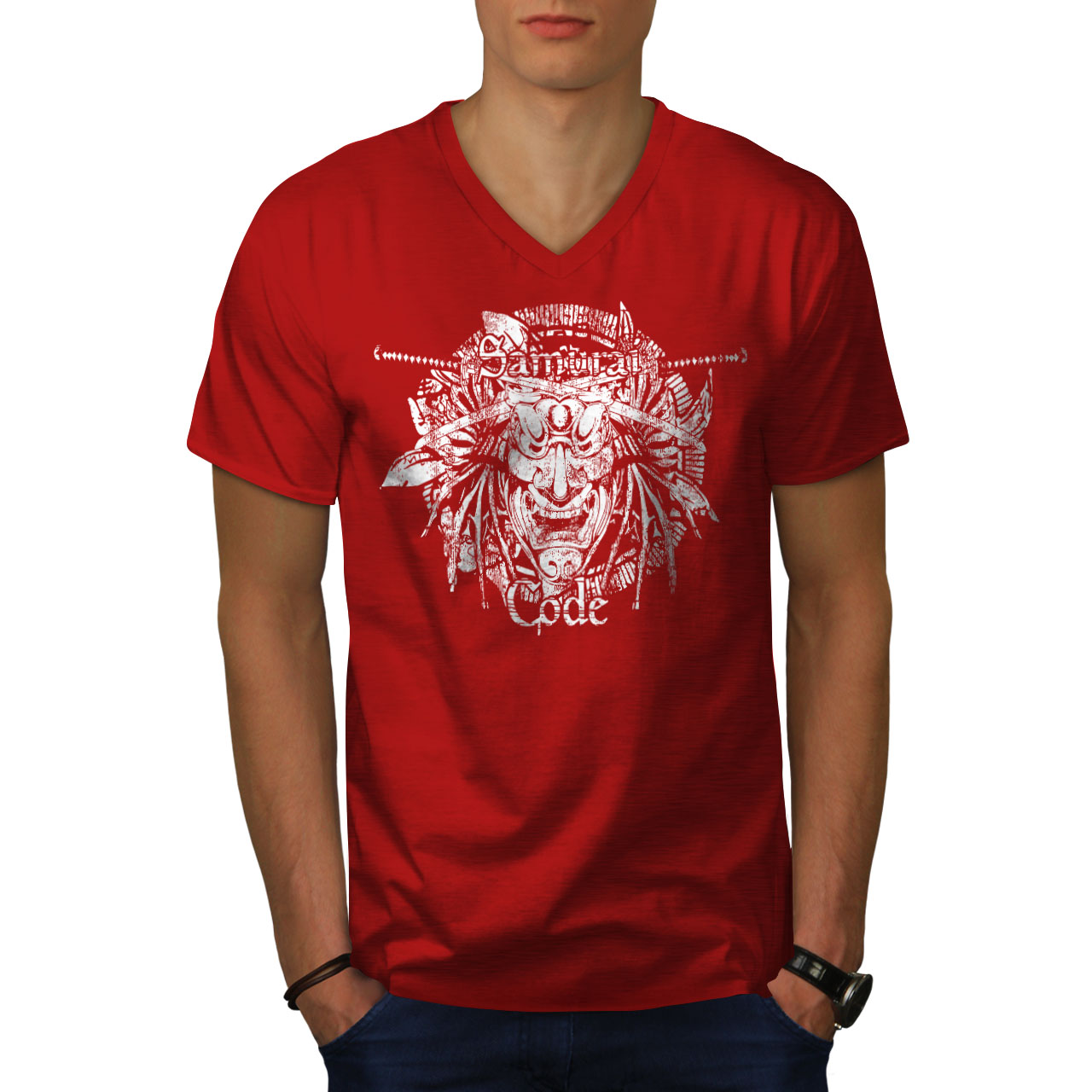 Wellcoda Mask Warrior Art Fantasy Mask Mens V-Neck T-shirt