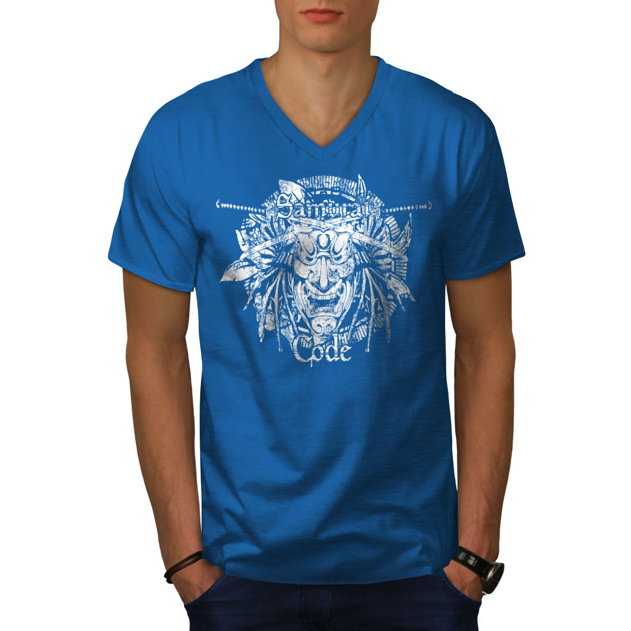 Wellcoda Mask Warrior Art Fantasy Mask Mens V-Neck T-shirt