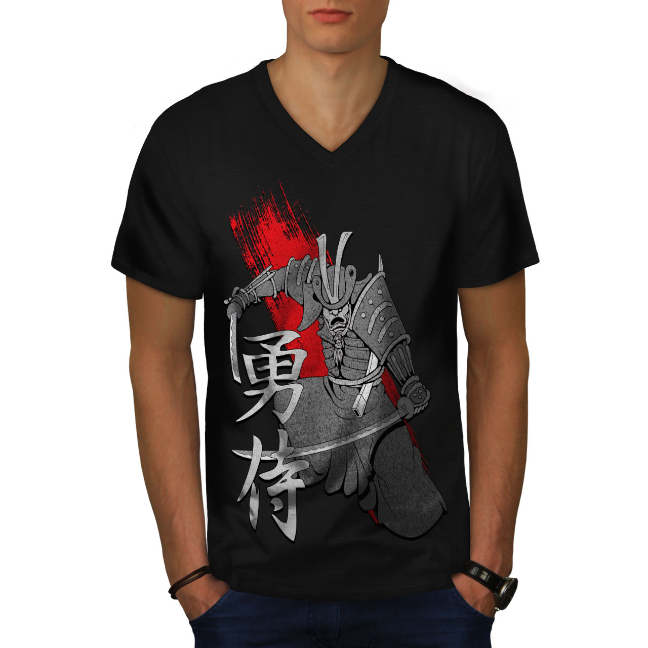 Wellcoda Ancient Katana Art Warrior Mens V-Neck T-shirt