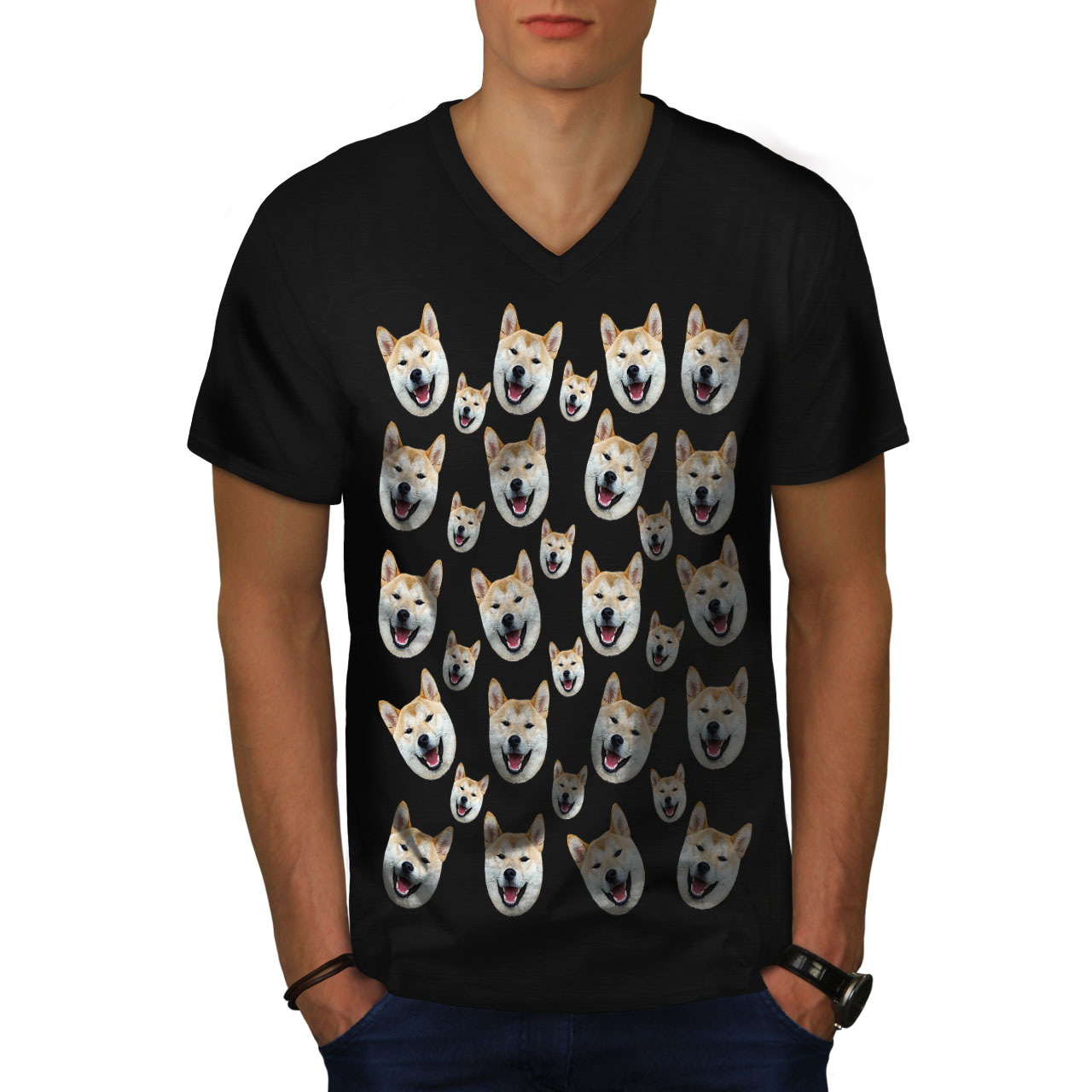 Wellcoda Meme Meme Funny Shiba Inu Mens V-Neck T-shirt