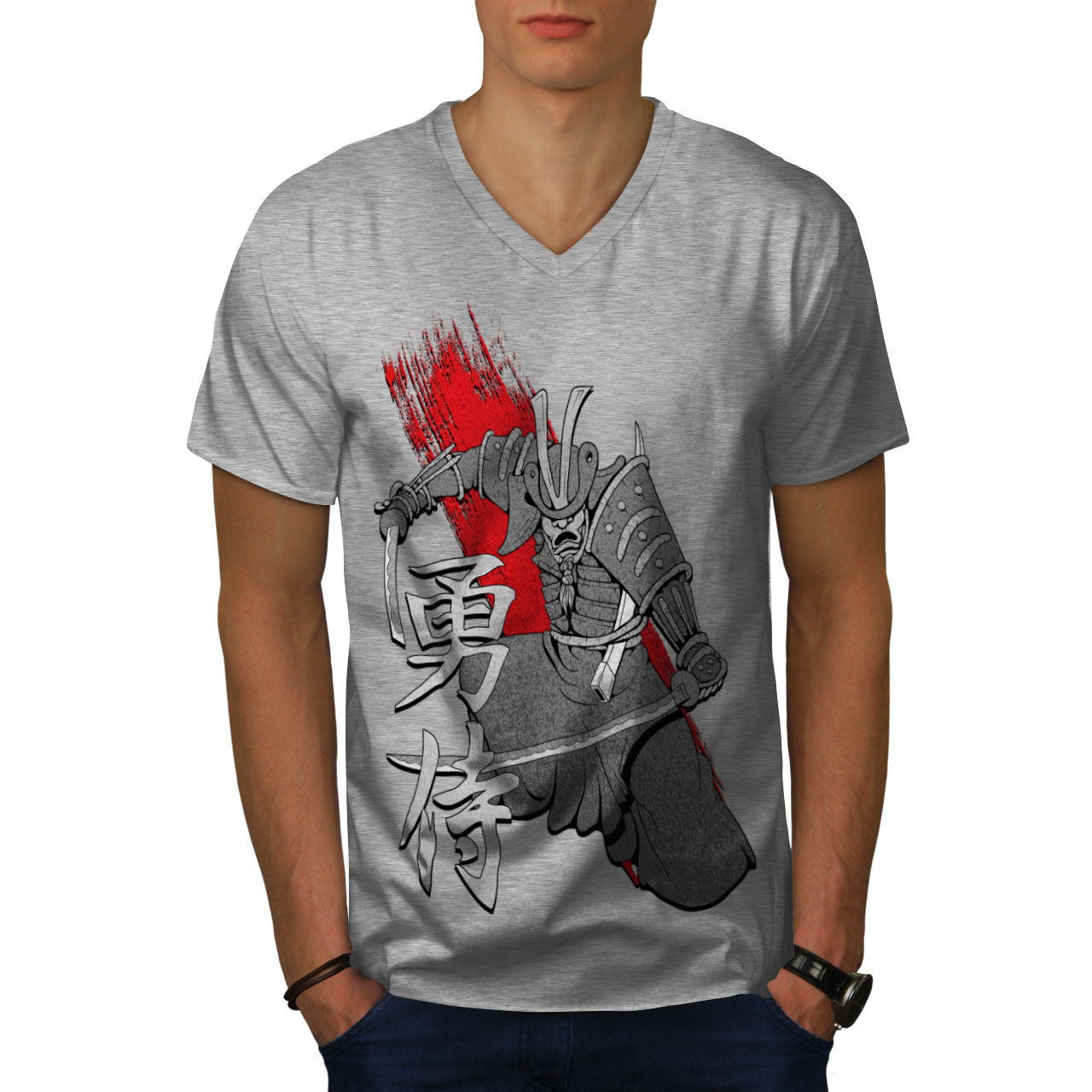 Wellcoda Ancient Katana Art Warrior Mens V-Neck T-shirt