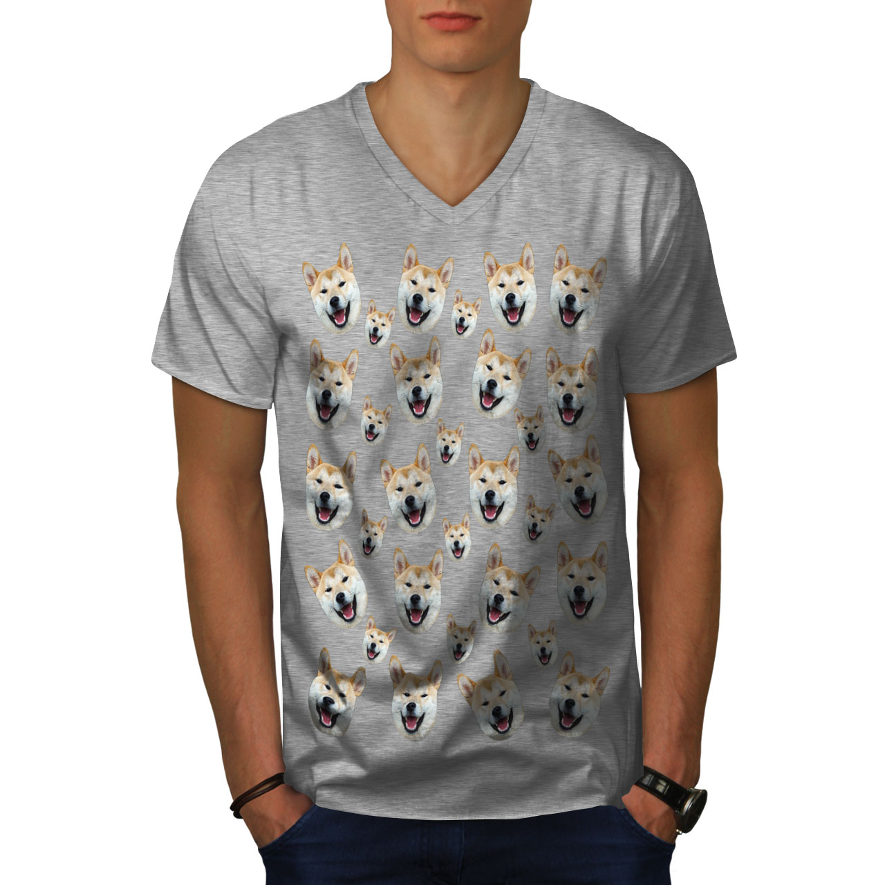 Wellcoda Meme Meme Funny Shiba Inu Mens V-Neck T-shirt