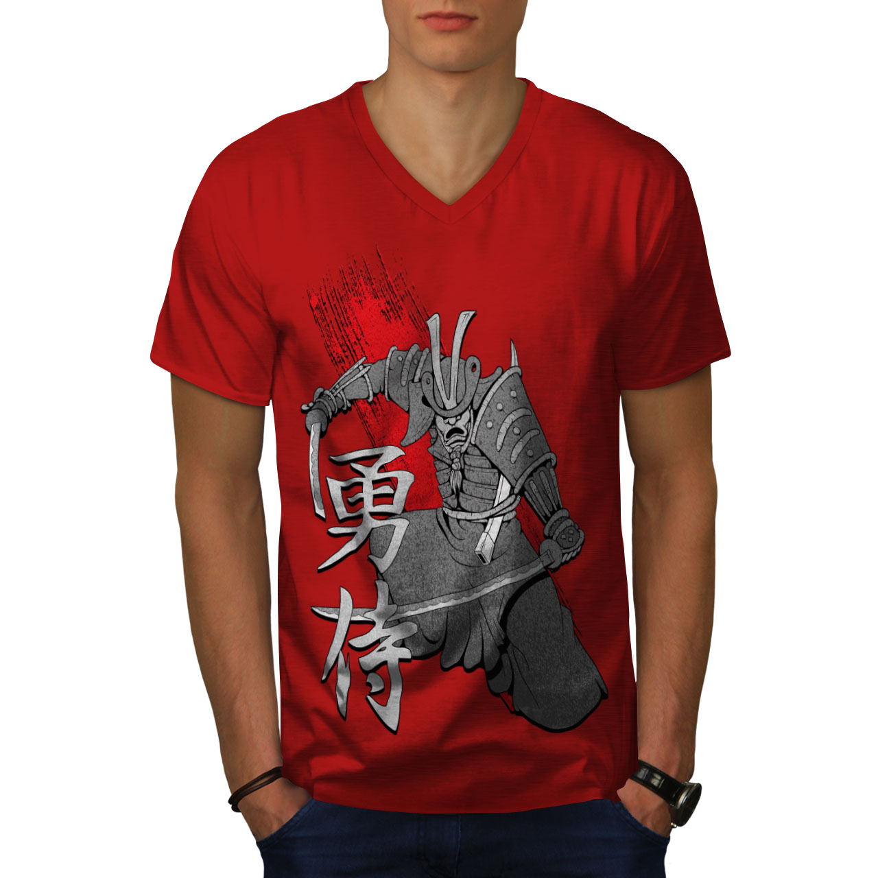 Wellcoda Ancient Katana Art Warrior Mens V-Neck T-shirt