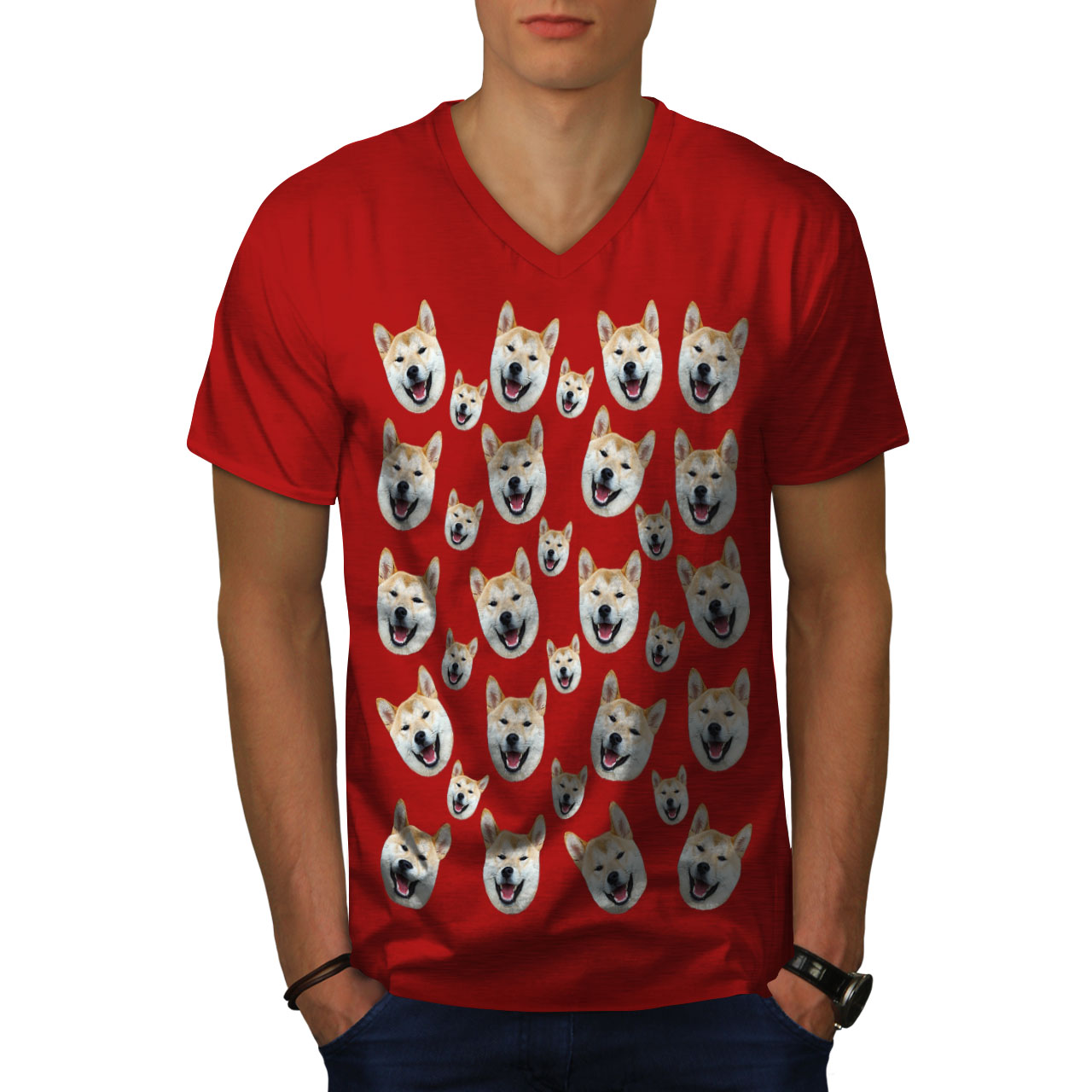 Wellcoda Meme Meme Funny Shiba Inu Mens V-Neck T-shirt