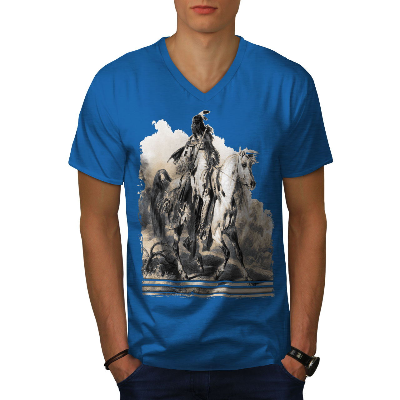 Wellcoda Native American Ride Warrior Mens V-Neck T-shirt