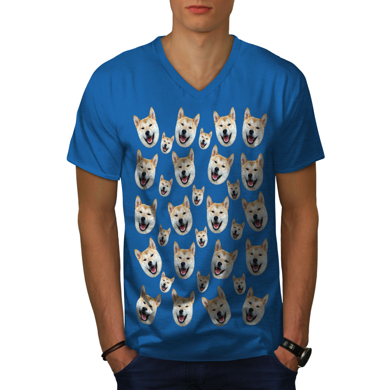 Wellcoda Meme Meme Funny Shiba Inu Mens V-Neck T-shirt