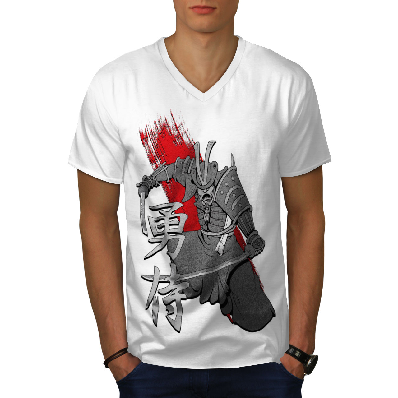 Wellcoda Ancient Katana Art Warrior Mens V-Neck T-shirt