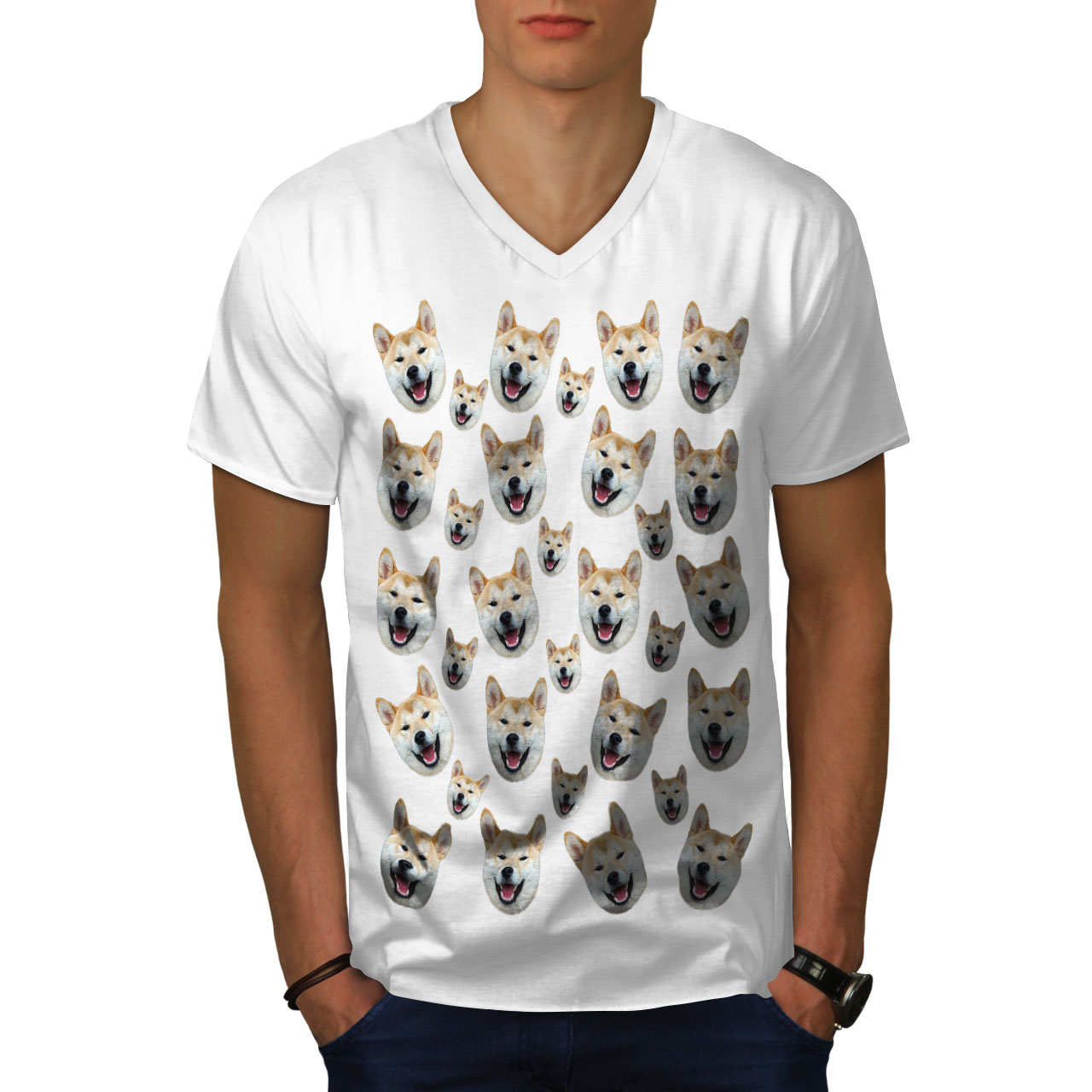 Wellcoda Meme Meme Funny Shiba Inu Mens V-Neck T-shirt