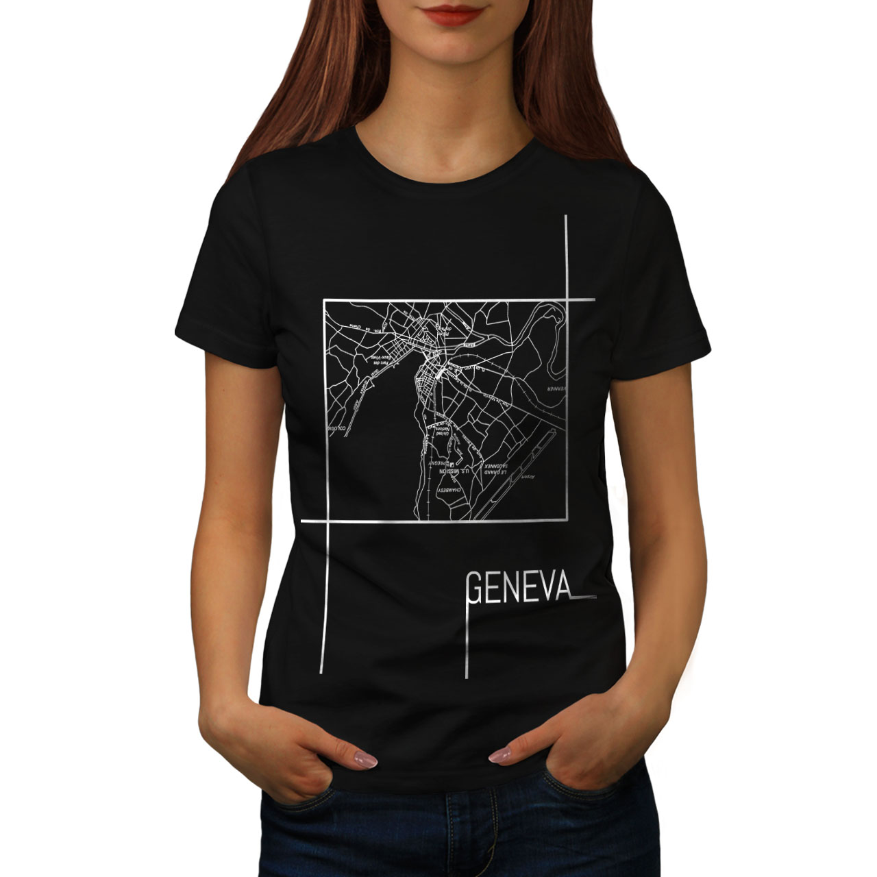 Wellcoda Geneva City Map Fashion Old Womens T-shirt