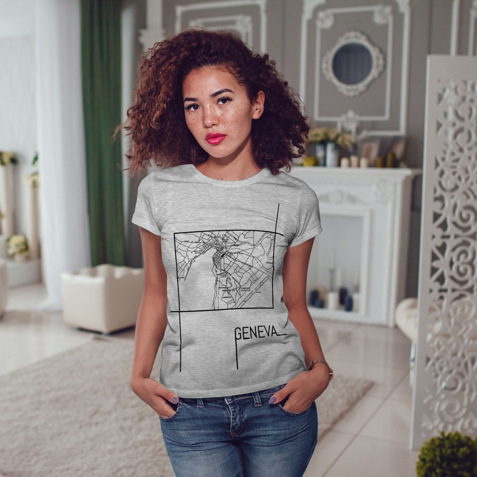 Wellcoda Geneva City Map Fashion Old Womens T-shirt