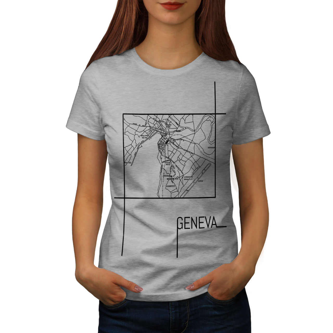 Wellcoda Geneva City Map Fashion Old Womens T-shirt