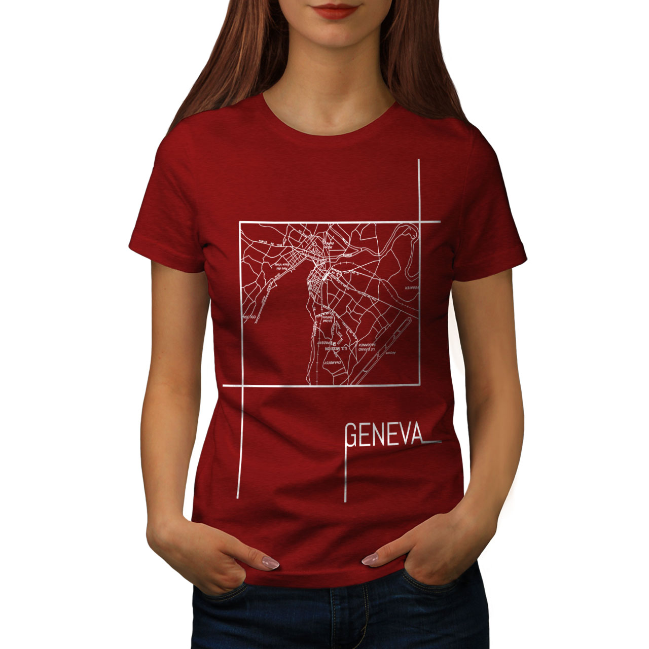 Wellcoda Geneva City Map Fashion Old Womens T-shirt