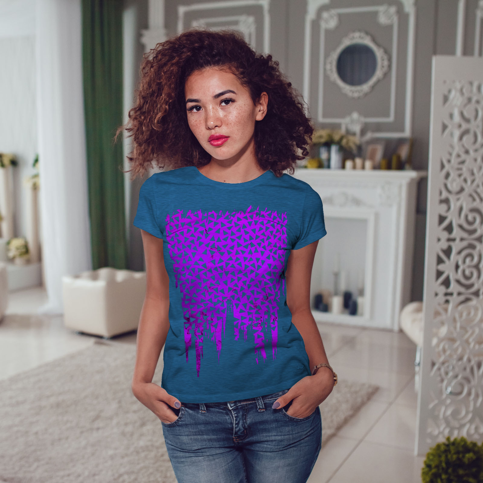 Wellcoda Triangle Pattern Fashion Blue Womens T-shirt