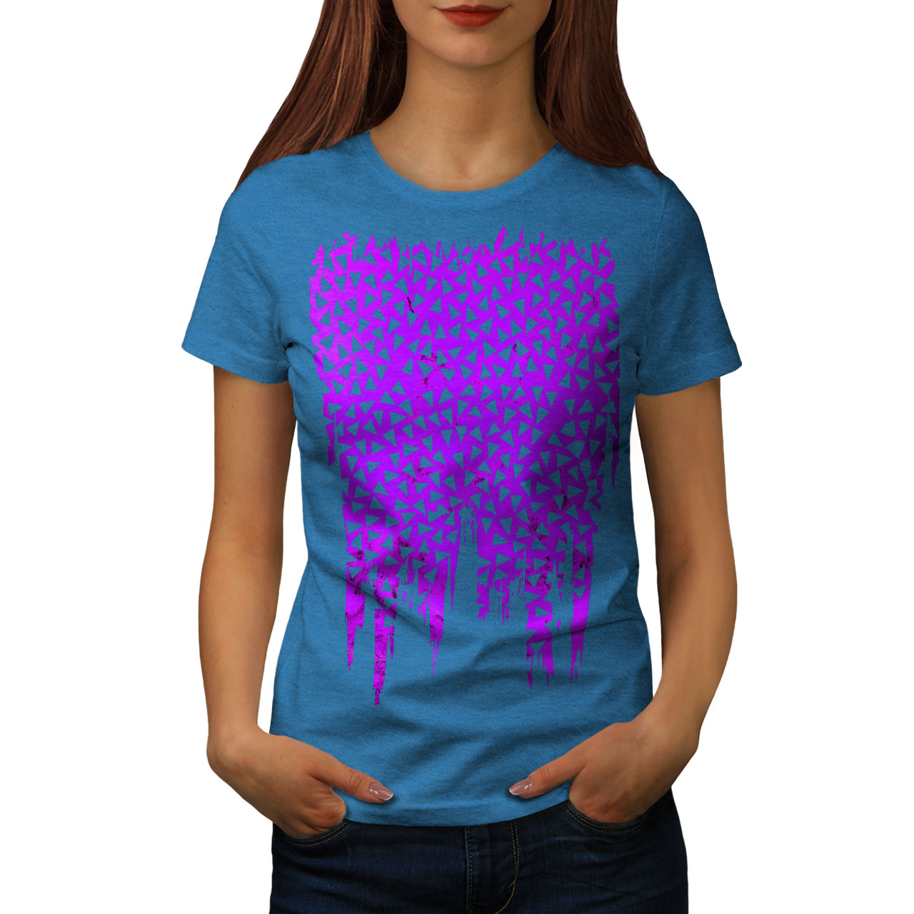 Wellcoda Triangle Pattern Fashion Blue Womens T-shirt