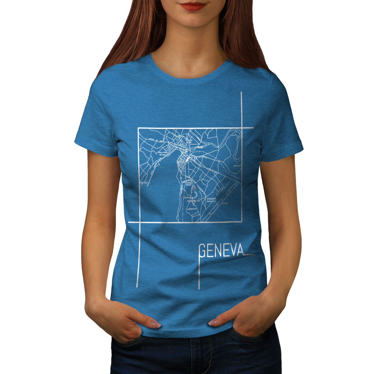 Wellcoda Geneva City Map Fashion Old Womens T-shirt