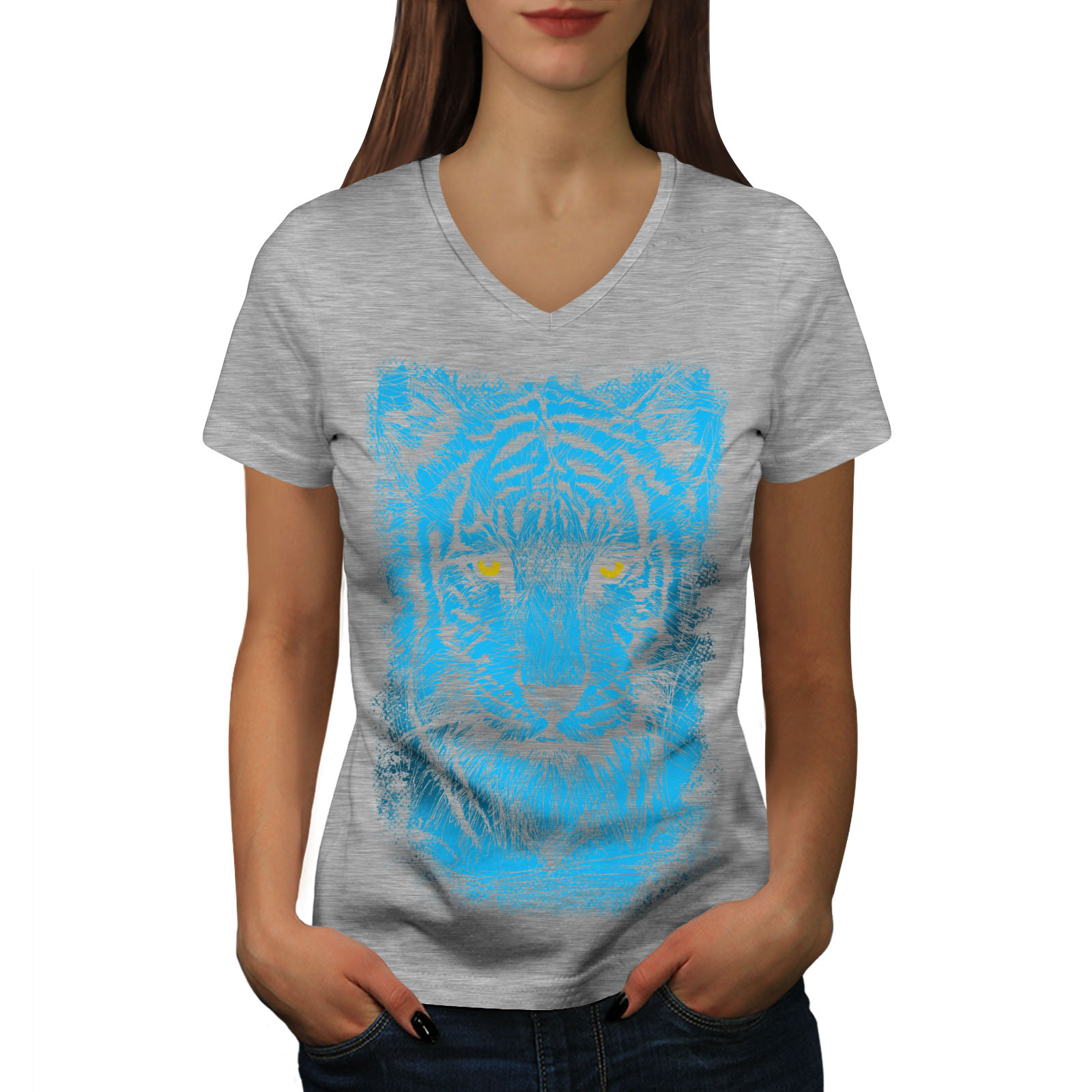 Wellcoda Beast Wild Animal Tiger Beast Womens V-Neck T-shirt